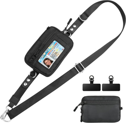 Clip and Go Phone Strap Crossbody with Detachable Wallet, RFID Blocking, Adjustable Anti-Theft Phone Lanyard, Black