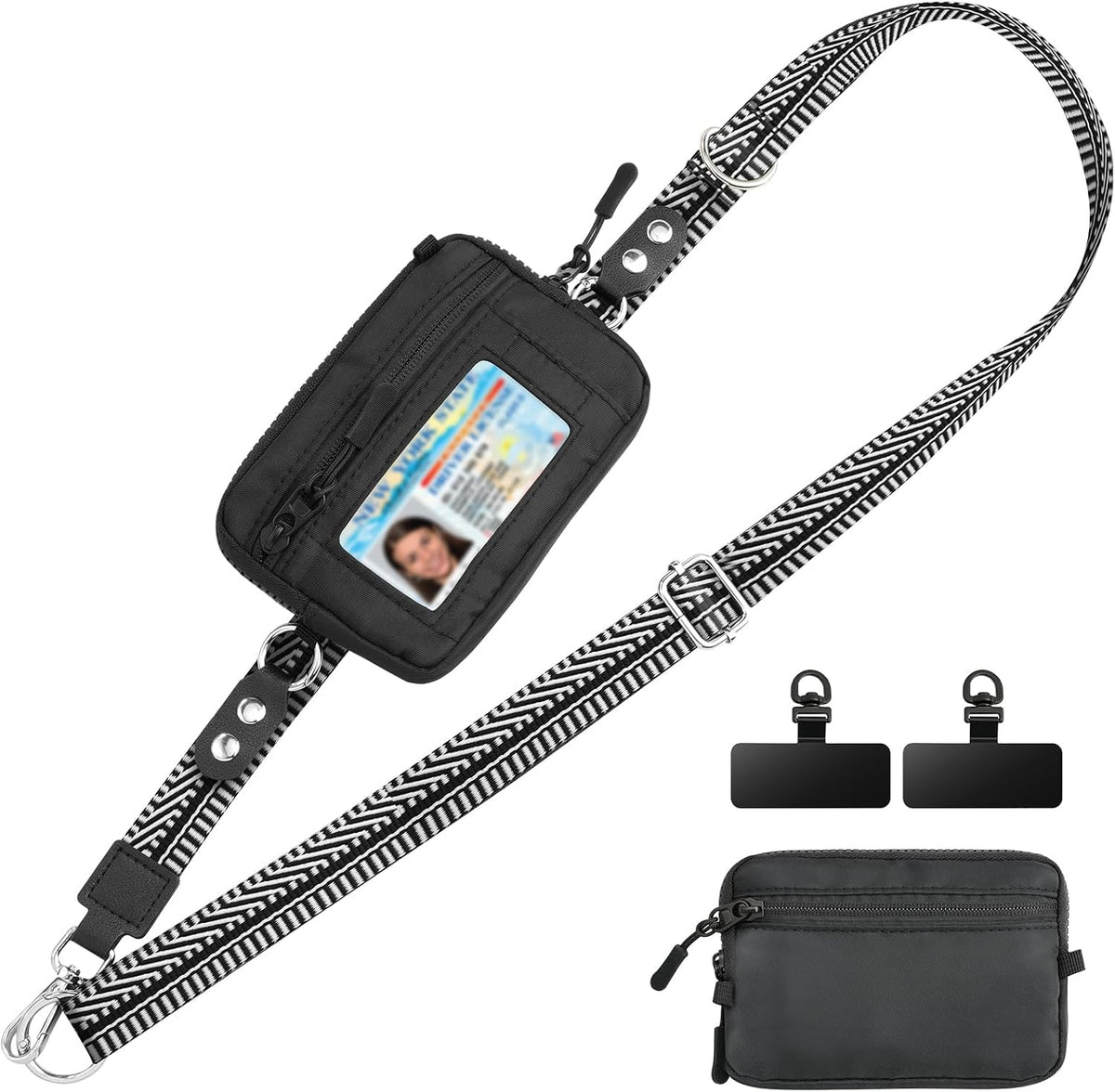 Clip and Go Phone Strap Crossbody with Detachable Wallet, RFID Blocking, Adjustable Anti-Theft Phone Lanyard, Black