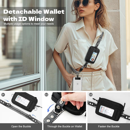 Clip and Go Phone Strap Crossbody with Detachable Wallet, RFID Blocking, Adjustable Anti-Theft Phone Lanyard, Black