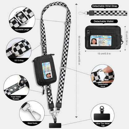 Clip and Go Phone Strap Crossbody with Detachable Wallet, RFID Blocking, Adjustable Anti-Theft Phone Lanyard, Black