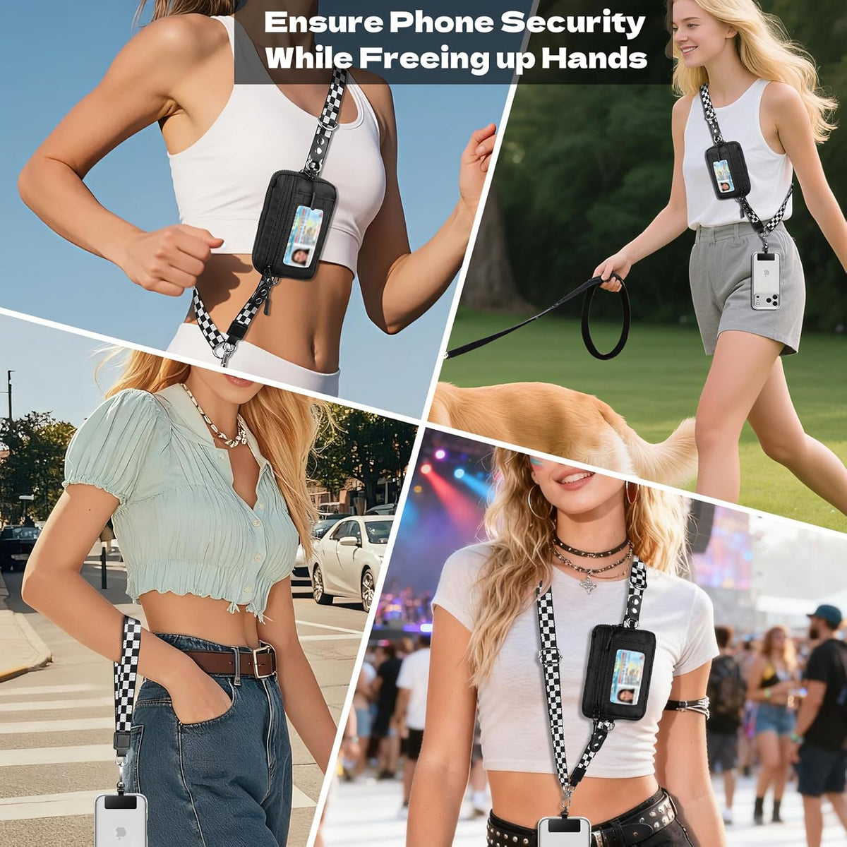 Clip and Go Phone Strap Crossbody with Detachable Wallet, RFID Blocking, Adjustable Anti-Theft Phone Lanyard, Black