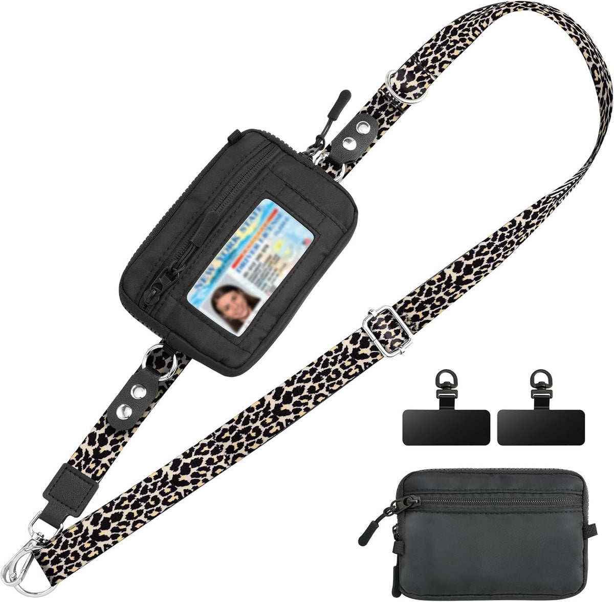 Clip and Go Phone Strap Crossbody with Detachable Wallet, RFID Blocking, Adjustable Anti-Theft Phone Lanyard, Black