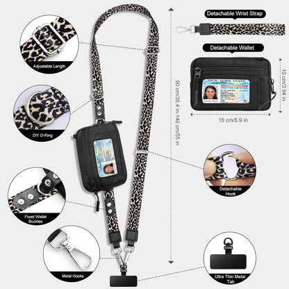 Clip and Go Phone Strap Crossbody with Detachable Wallet, RFID Blocking, Adjustable Anti-Theft Phone Lanyard, Black
