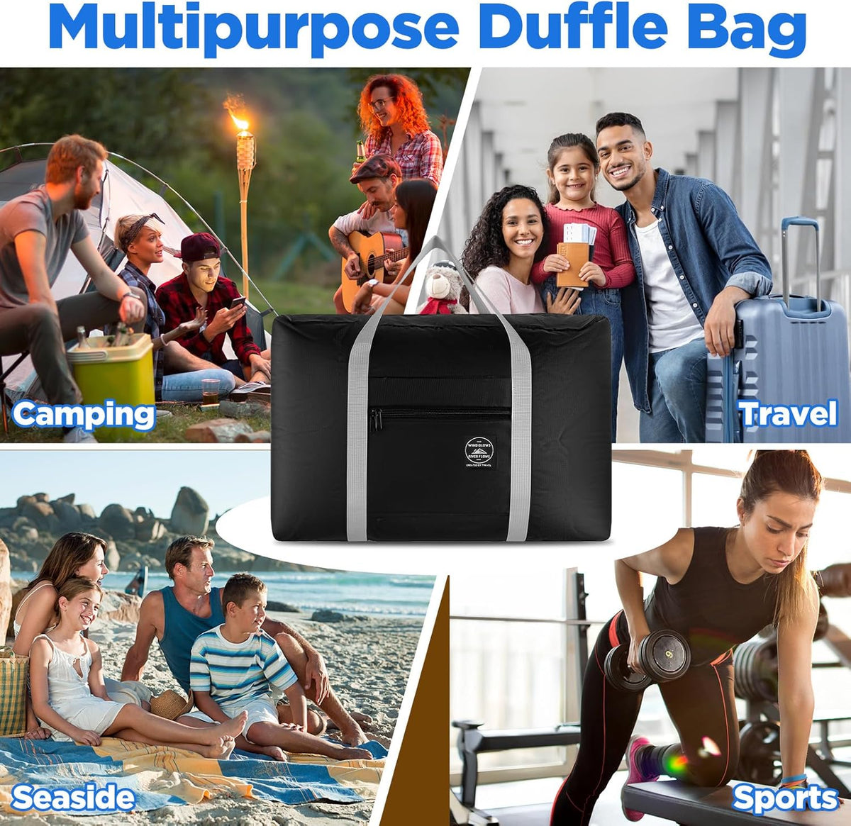 13 Pcs Foldable Travel Storage Bags – Waterproof Oxford Cloth Duffel Bags for Gym, Sports, Overnight Trips (Black)