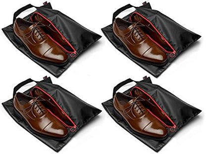 Travel Shoe Bags with Drawstring and Center Divider (Black) -Set of 4 Soft Nylon Shoe Tote BagsTravel Shoe (18" x 14") (4 Pack (16"x12"))
