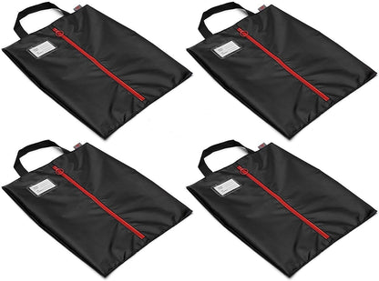 Travel Shoe Bags with Drawstring and Center Divider (Black) -Set of 4 Soft Nylon Shoe Tote BagsTravel Shoe (18" x 14") (4 Pack (16"x12"))