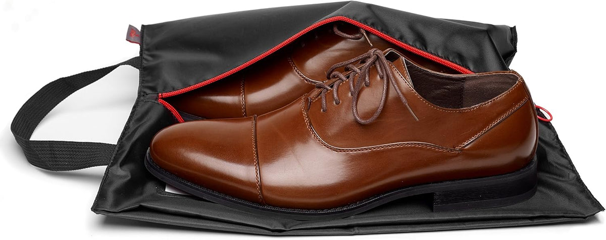 Travel Shoe Bags with Drawstring and Center Divider (Black) -Set of 4 Soft Nylon Shoe Tote BagsTravel Shoe (18" x 14") (4 Pack (16"x12"))