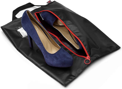 Travel Shoe Bags with Drawstring and Center Divider (Black) -Set of 4 Soft Nylon Shoe Tote BagsTravel Shoe (18" x 14") (4 Pack (16"x12"))