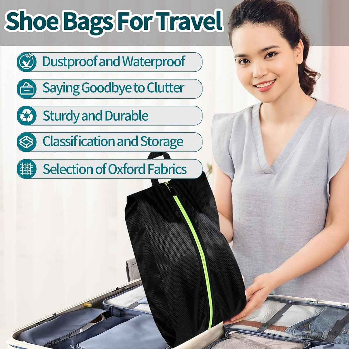 Shoe Bags for Travel - Set of 3 Pack Large Capacity Oxford Fabric Shoe Bags, Multi-Functional Dust-Proof and Waterproof Men & Women Travel Shoe Bag (Pink)