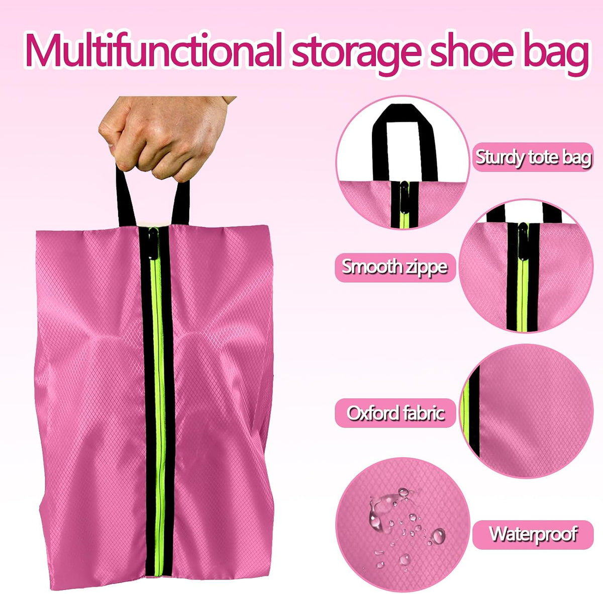 Shoe Bags for Travel - Set of 3 Pack Large Capacity Oxford Fabric Shoe Bags, Multi-Functional Dust-Proof and Waterproof Men & Women Travel Shoe Bag (Pink)