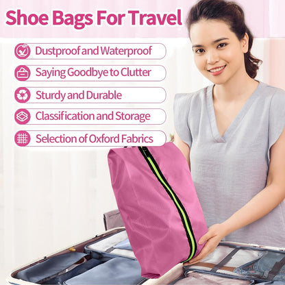 Shoe Bags for Travel - Set of 3 Pack Large Capacity Oxford Fabric Shoe Bags, Multi-Functional Dust-Proof and Waterproof Men & Women Travel Shoe Bag (Pink)