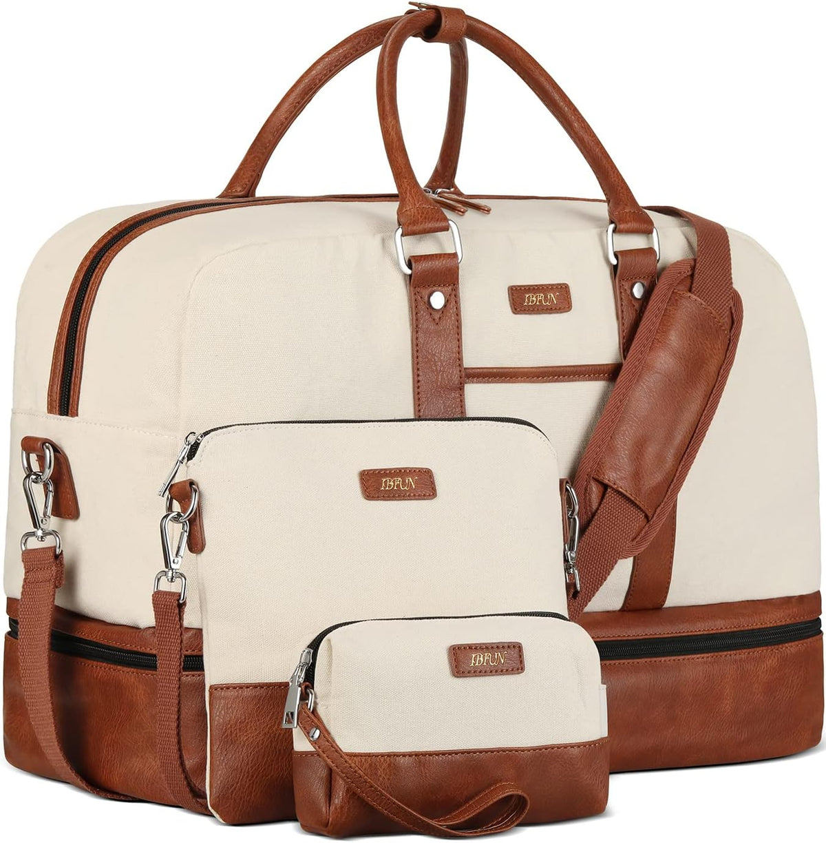 Weekender Bag for Women, Large Overnight Bag Canvas Travel Duffel Bag Carry On Tote with Shoe Compartment 21" 3Pcs Set