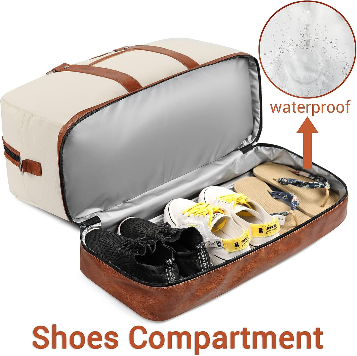 Weekender Bag for Women, Large Overnight Bag Canvas Travel Duffel Bag Carry On Tote with Shoe Compartment 21" 3Pcs Set