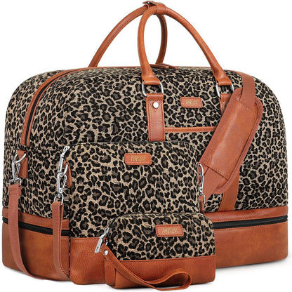 Weekender Bag for Women, Large Overnight Bag Canvas Travel Duffel Bag Carry On Tote with Shoe Compartment 21" 3Pcs Set