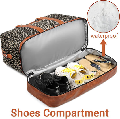 Weekender Bag for Women, Large Overnight Bag Canvas Travel Duffel Bag Carry On Tote with Shoe Compartment 21" 3Pcs Set