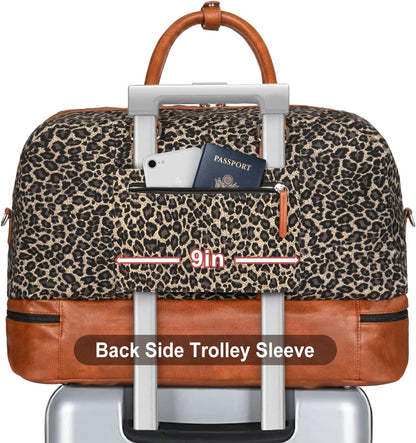 Weekender Bag for Women, Large Overnight Bag Canvas Travel Duffel Bag Carry On Tote with Shoe Compartment 21" 3Pcs Set
