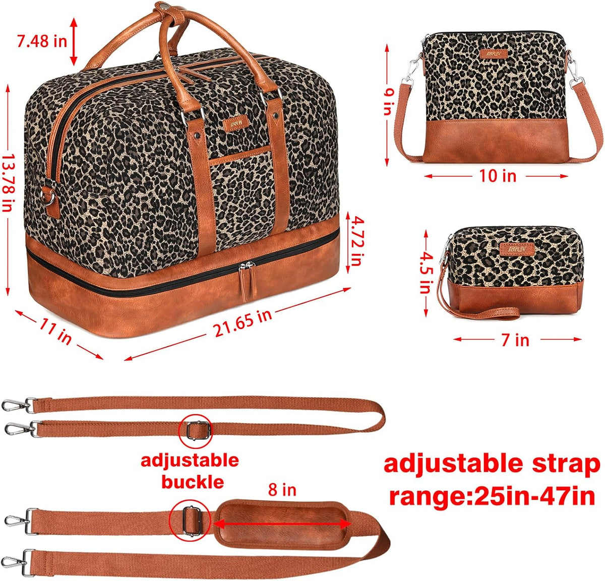 Weekender Bag for Women, Large Overnight Bag Canvas Travel Duffel Bag Carry On Tote with Shoe Compartment 21" 3Pcs Set