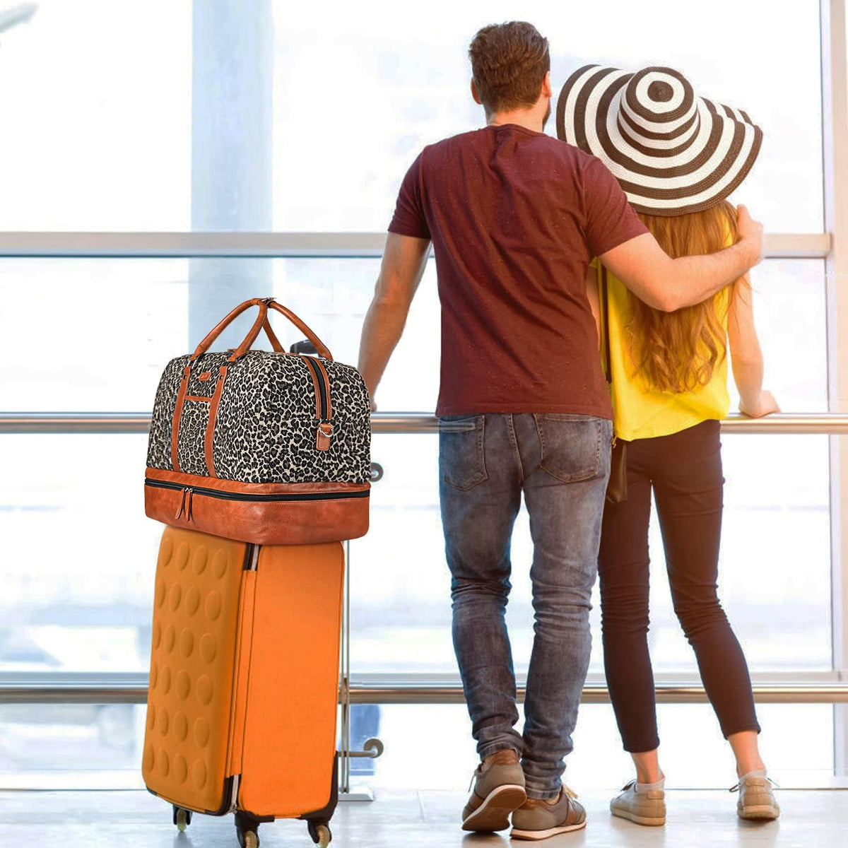 Weekender Bag for Women, Large Overnight Bag Canvas Travel Duffel Bag Carry On Tote with Shoe Compartment 21" 3Pcs Set