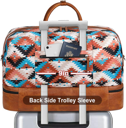 Weekender Bag for Women, Large Overnight Bag Canvas Travel Duffel Bag Carry On Tote with Shoe Compartment 21" 3Pcs Set