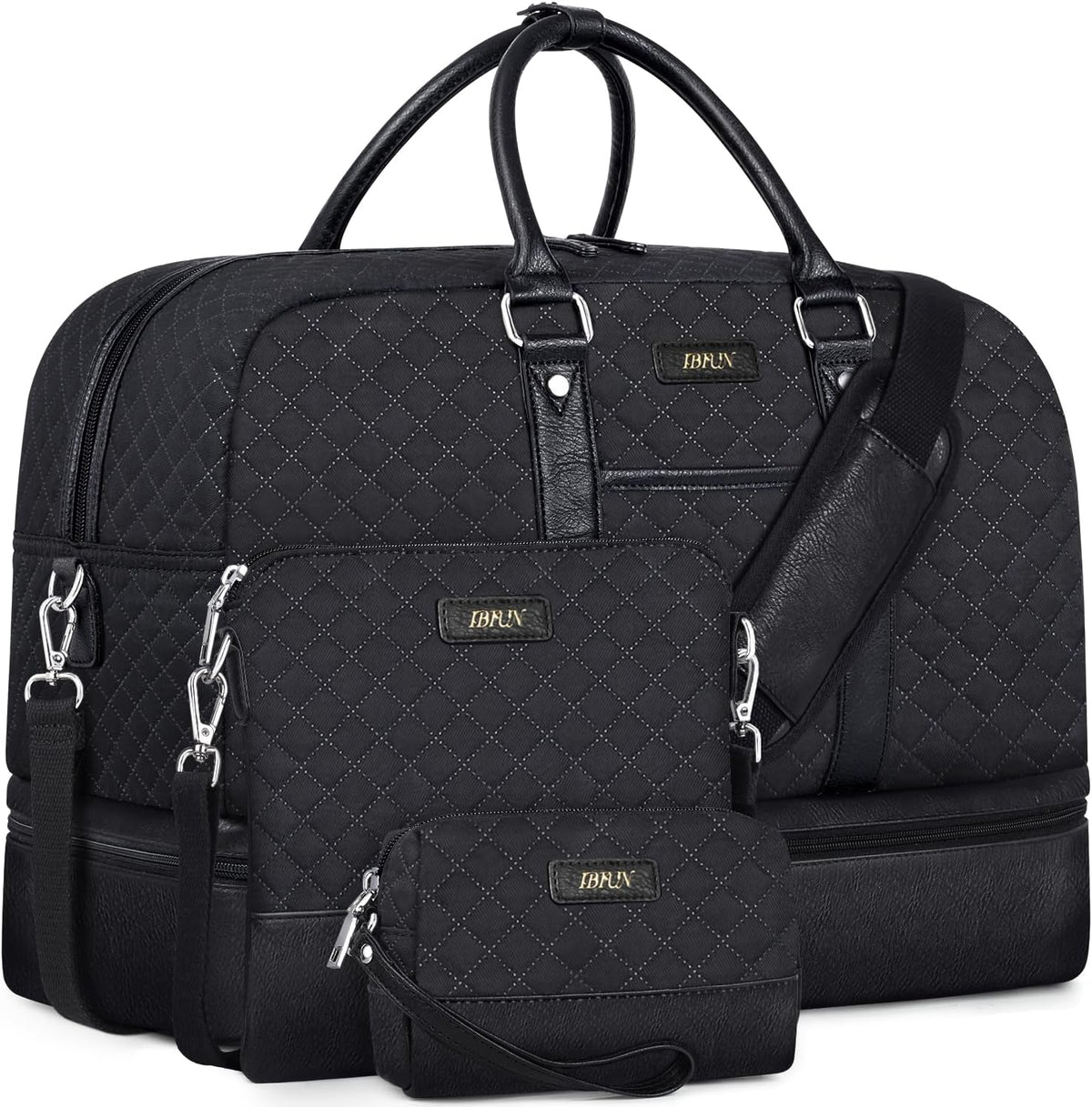 Weekender Bag for Women, Large Overnight Bag Canvas Travel Duffel Bag Carry On Tote with Shoe Compartment 21" 3Pcs Set