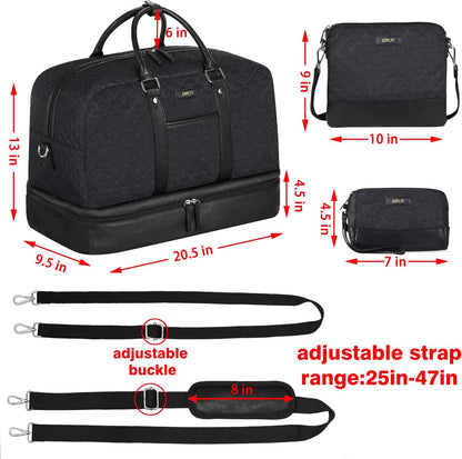 Weekender Bag for Women, Large Overnight Bag Canvas Travel Duffel Bag Carry On Tote with Shoe Compartment 21" 3Pcs Set