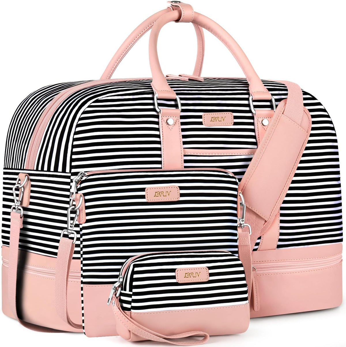 Weekender Bag for Women, Large Overnight Bag Canvas Travel Duffel Bag Carry On Tote with Shoe Compartment 21" 3Pcs Set