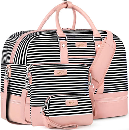 Weekender Bag for Women, Large Overnight Bag Canvas Travel Duffel Bag Carry On Tote with Shoe Compartment 21" 3Pcs Set