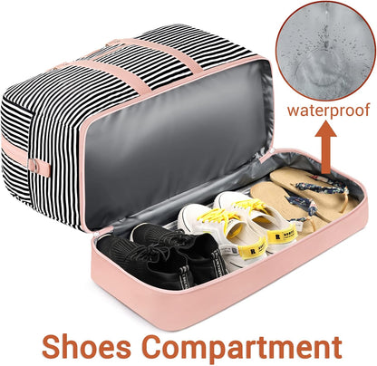 Weekender Bag for Women, Large Overnight Bag Canvas Travel Duffel Bag Carry On Tote with Shoe Compartment 21" 3Pcs Set