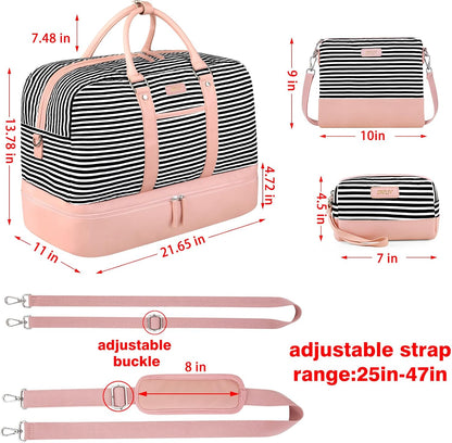Weekender Bag for Women, Large Overnight Bag Canvas Travel Duffel Bag Carry On Tote with Shoe Compartment 21" 3Pcs Set
