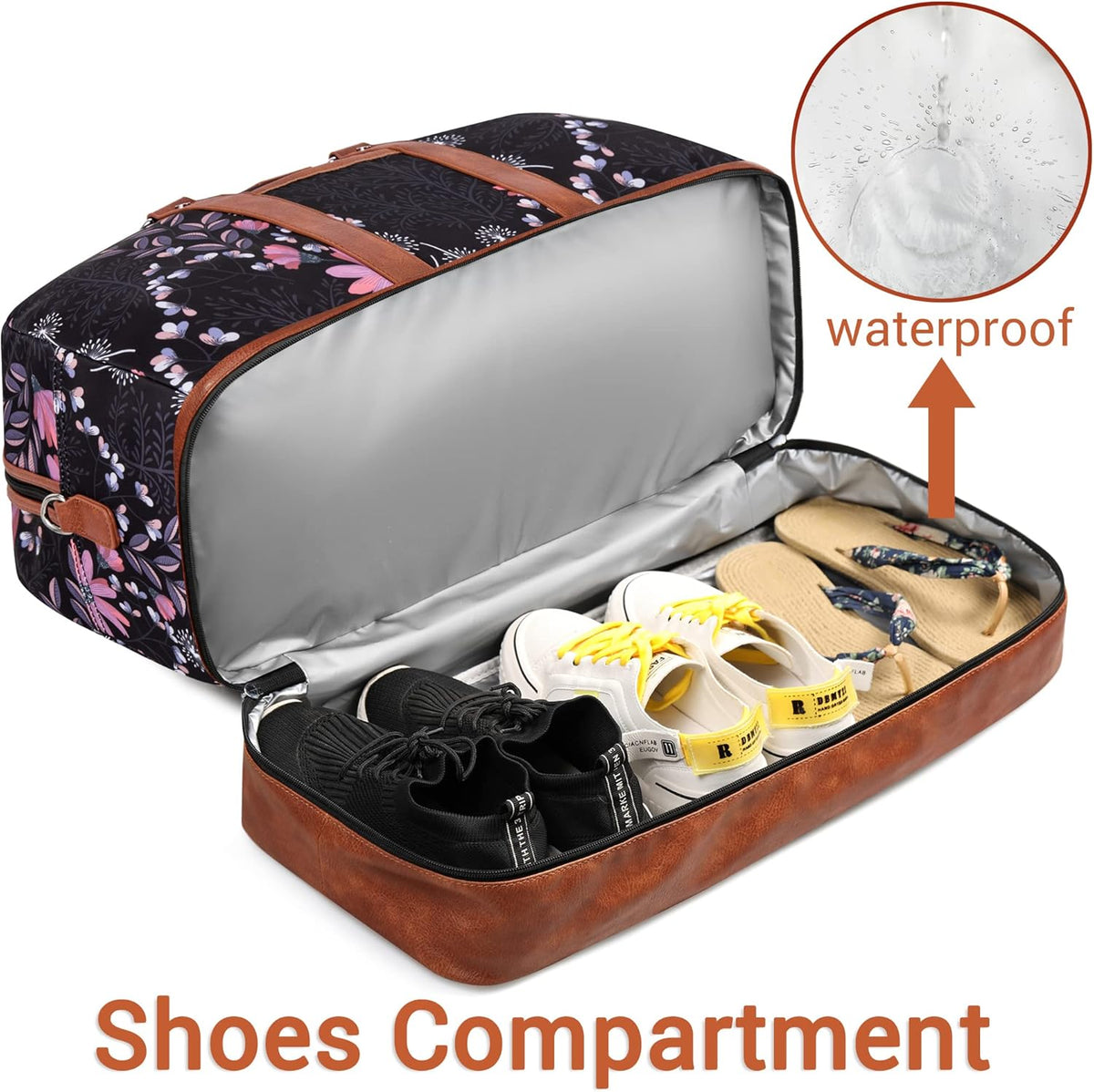 Weekender Bag for Women, Large Overnight Bag Canvas Travel Duffel Bag Carry On Tote with Shoe Compartment 21" 3Pcs Set
