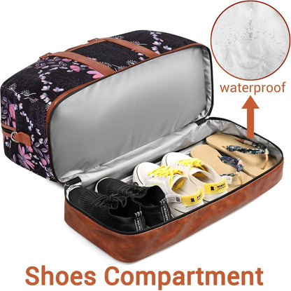 Weekender Bag for Women, Large Overnight Bag Canvas Travel Duffel Bag Carry On Tote with Shoe Compartment 21" 3Pcs Set