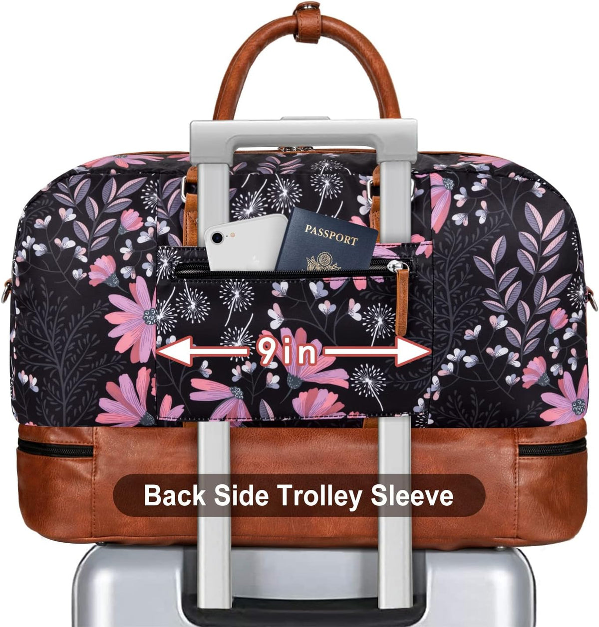 Weekender Bag for Women, Large Overnight Bag Canvas Travel Duffel Bag Carry On Tote with Shoe Compartment 21" 3Pcs Set