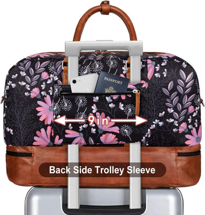 Weekender Bag for Women, Large Overnight Bag Canvas Travel Duffel Bag Carry On Tote with Shoe Compartment 21" 3Pcs Set