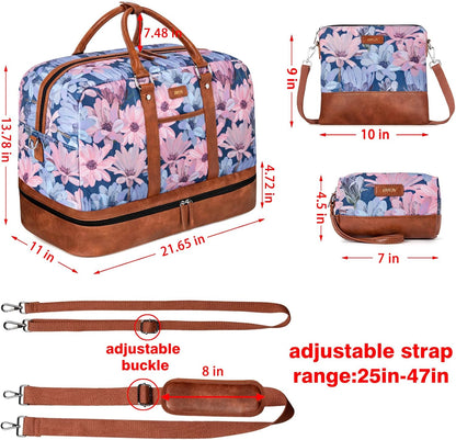 Weekender Bag for Women, Large Overnight Bag Canvas Travel Duffel Bag Carry On Tote with Shoe Compartment 21" 3Pcs Set