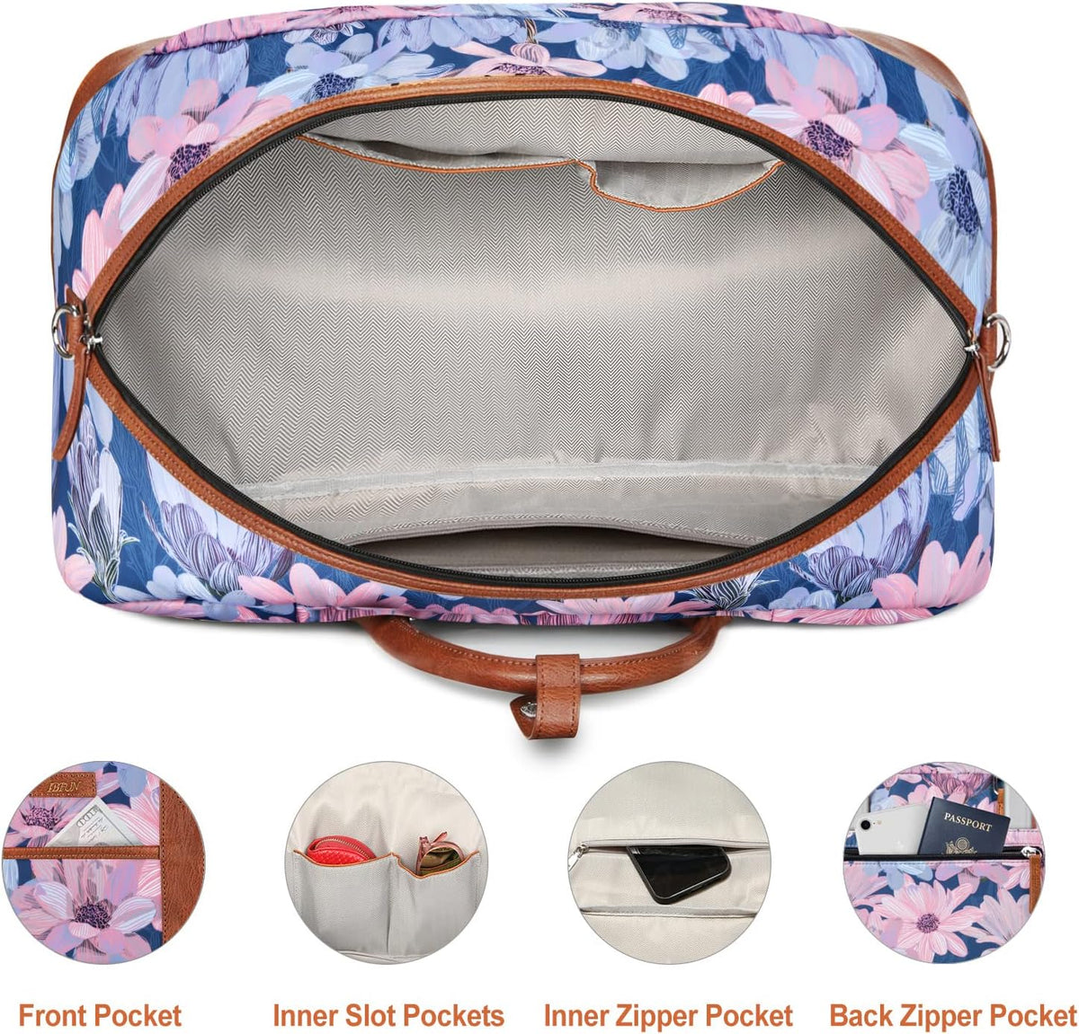 Weekender Bag for Women, Large Overnight Bag Canvas Travel Duffel Bag Carry On Tote with Shoe Compartment 21" 3Pcs Set