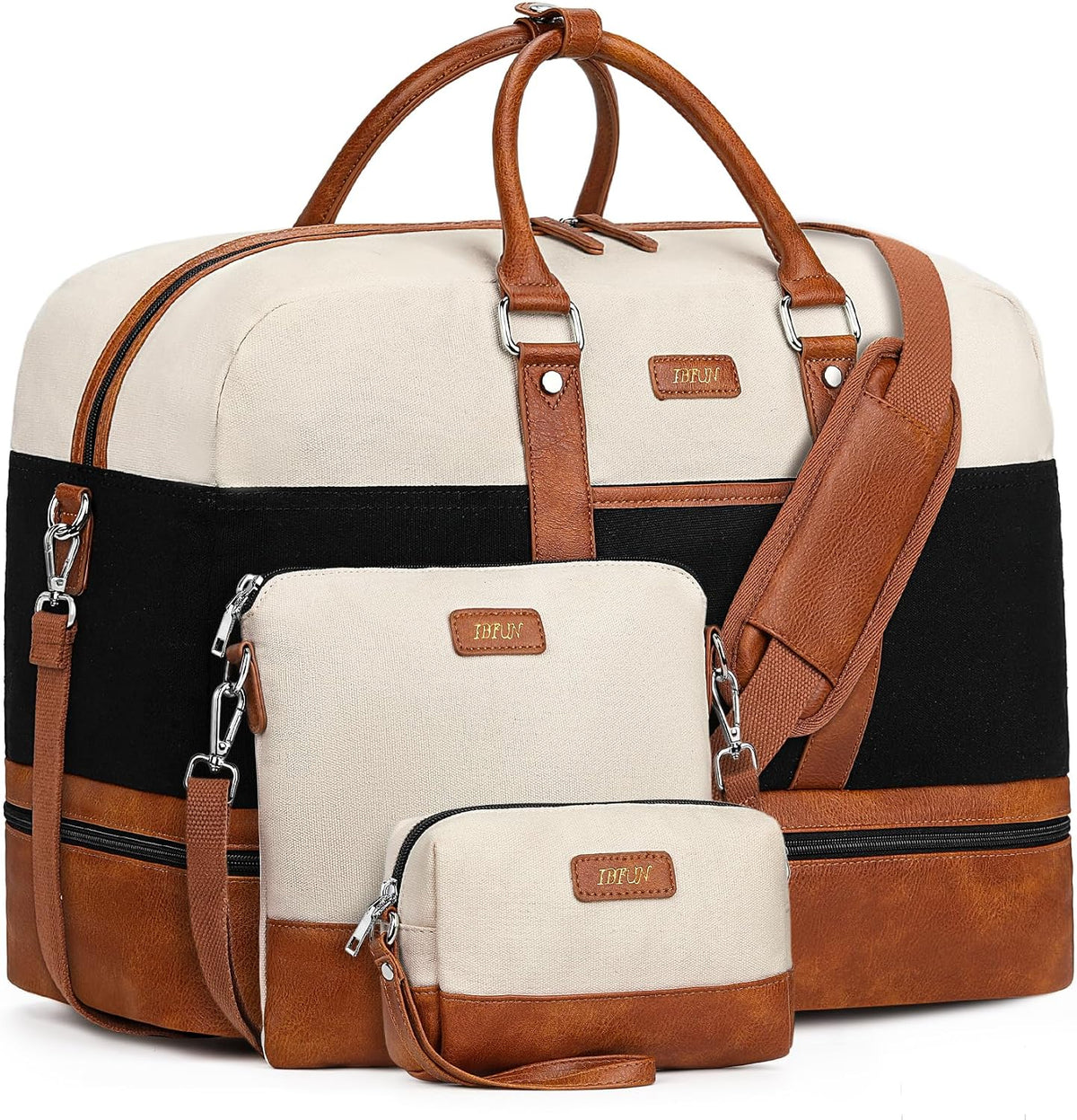 Weekender Bag for Women, Large Overnight Bag Canvas Travel Duffel Bag Carry On Tote with Shoe Compartment 21" 3Pcs Set
