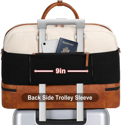 Weekender Bag for Women, Large Overnight Bag Canvas Travel Duffel Bag Carry On Tote with Shoe Compartment 21" 3Pcs Set