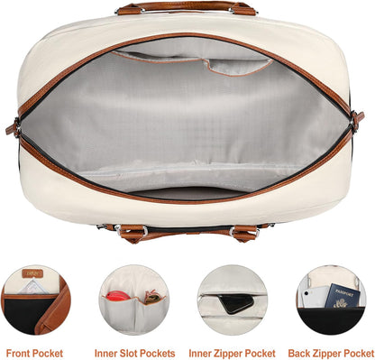 Weekender Bag for Women, Large Overnight Bag Canvas Travel Duffel Bag Carry On Tote with Shoe Compartment 21" 3Pcs Set