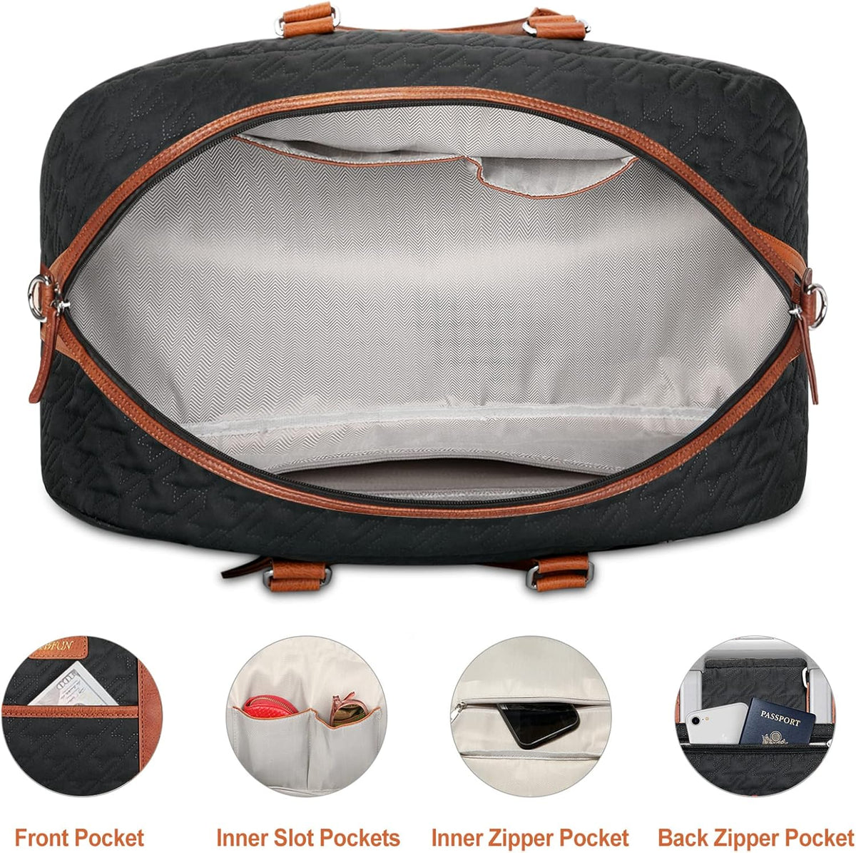Weekender Bag for Women, Large Overnight Bag Canvas Travel Duffel Bag Carry On Tote with Shoe Compartment 21" 3Pcs Set