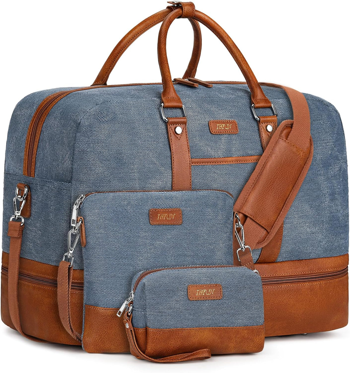 Weekender Bag for Women, Large Overnight Bag Canvas Travel Duffel Bag Carry On Tote with Shoe Compartment 21" 3Pcs Set
