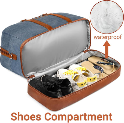 Weekender Bag for Women, Large Overnight Bag Canvas Travel Duffel Bag Carry On Tote with Shoe Compartment 21" 3Pcs Set