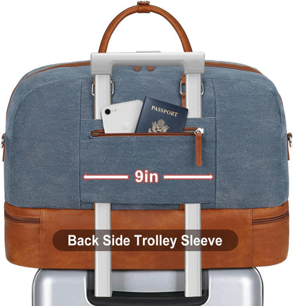 Weekender Bag for Women, Large Overnight Bag Canvas Travel Duffel Bag Carry On Tote with Shoe Compartment 21" 3Pcs Set