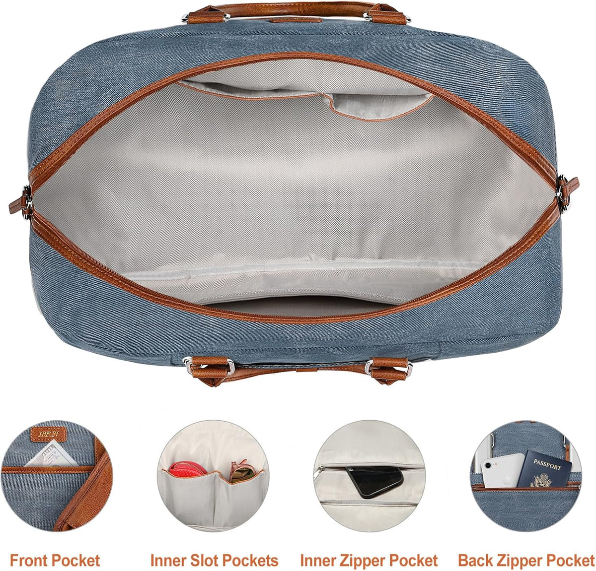 Weekender Bag for Women, Large Overnight Bag Canvas Travel Duffel Bag Carry On Tote with Shoe Compartment 21" 3Pcs Set