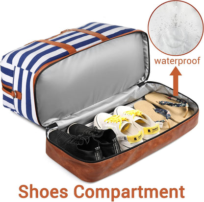 Weekender Bag for Women, Large Overnight Bag Canvas Travel Duffel Bag Carry On Tote with Shoe Compartment 21" 3Pcs Set
