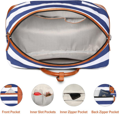 Weekender Bag for Women, Large Overnight Bag Canvas Travel Duffel Bag Carry On Tote with Shoe Compartment 21" 3Pcs Set