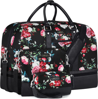 Weekender Bag for Women, Large Overnight Bag Canvas Travel Duffel Bag Carry On Tote with Shoe Compartment 21" 3Pcs Set