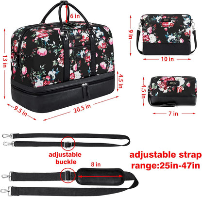 Weekender Bag for Women, Large Overnight Bag Canvas Travel Duffel Bag Carry On Tote with Shoe Compartment 21" 3Pcs Set