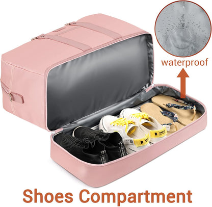 Weekender Bag for Women, Large Overnight Bag Canvas Travel Duffel Bag Carry On Tote with Shoe Compartment 21" 3Pcs Set