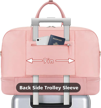 Weekender Bag for Women, Large Overnight Bag Canvas Travel Duffel Bag Carry On Tote with Shoe Compartment 21" 3Pcs Set