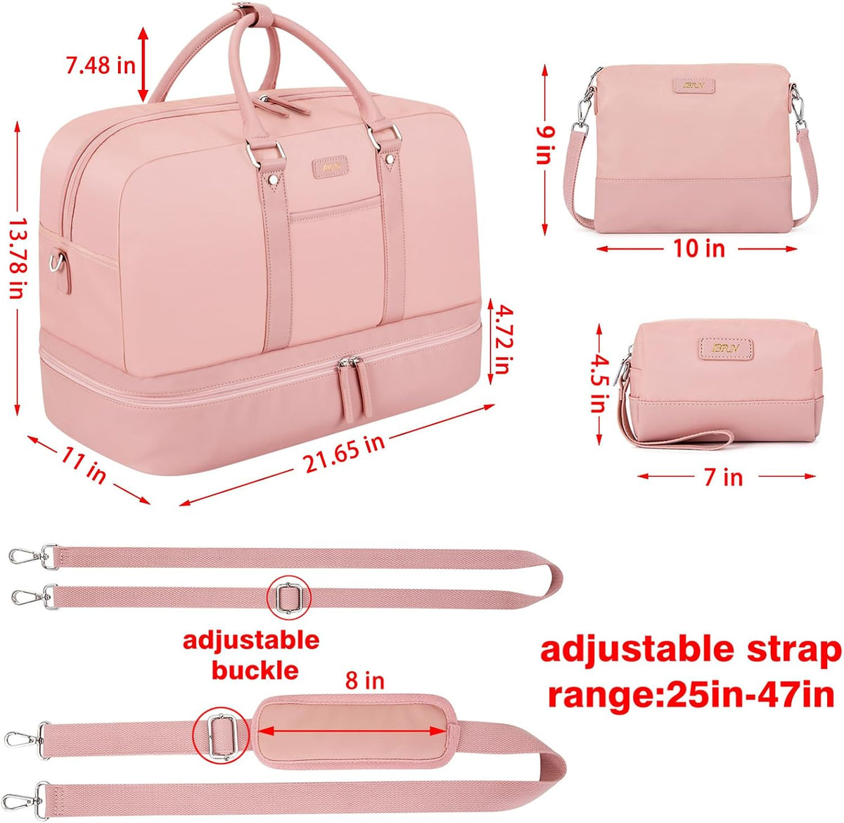 Weekender Bag for Women, Large Overnight Bag Canvas Travel Duffel Bag Carry On Tote with Shoe Compartment 21" 3Pcs Set